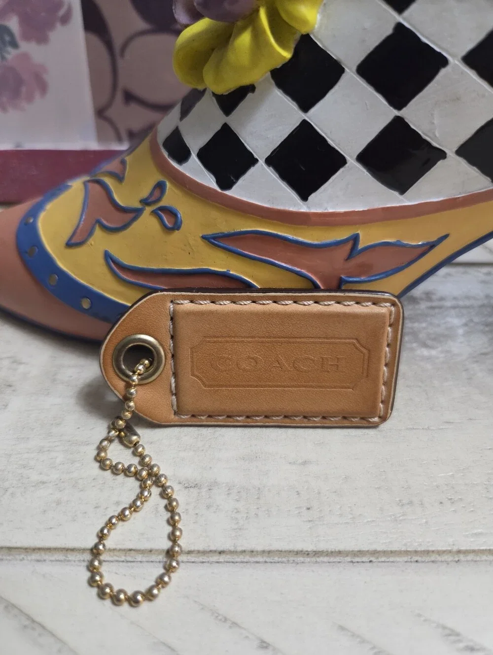 COACH Tan/Light Brown & Cream Suede Leather HangTag, EUC